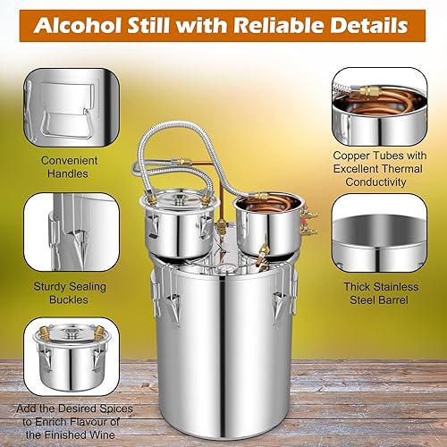 Miniatura 4 de Safstar Alcohol Stil - Destilador de alcohol de acero inoxidable de 10 galones de 38 L caldera de etanol Still Spirits con tubos de cobre termómetro