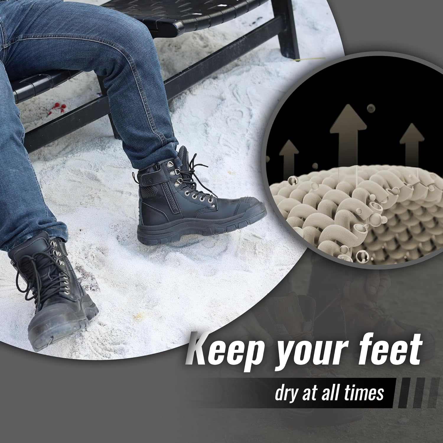 ROCKROOSTER Work Boots for Men, steel toe, 6 inch, Side Zipper, Construction Work Boots, Comfortable, Slip-Resistant, EE wide, ASTM F2413-18, EH Rated AK052 AK052BK - Image 3