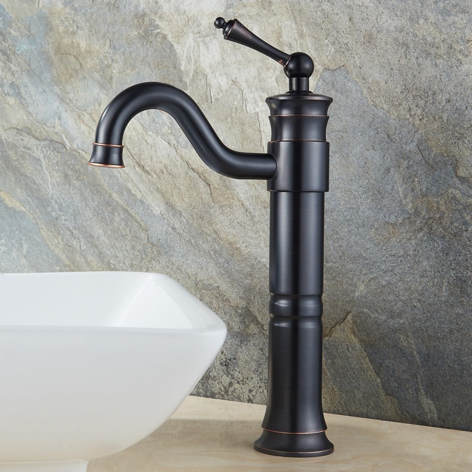 Robinet de lavabo rotatif vintage eau chaude et froide mitigeur haut en cuivre