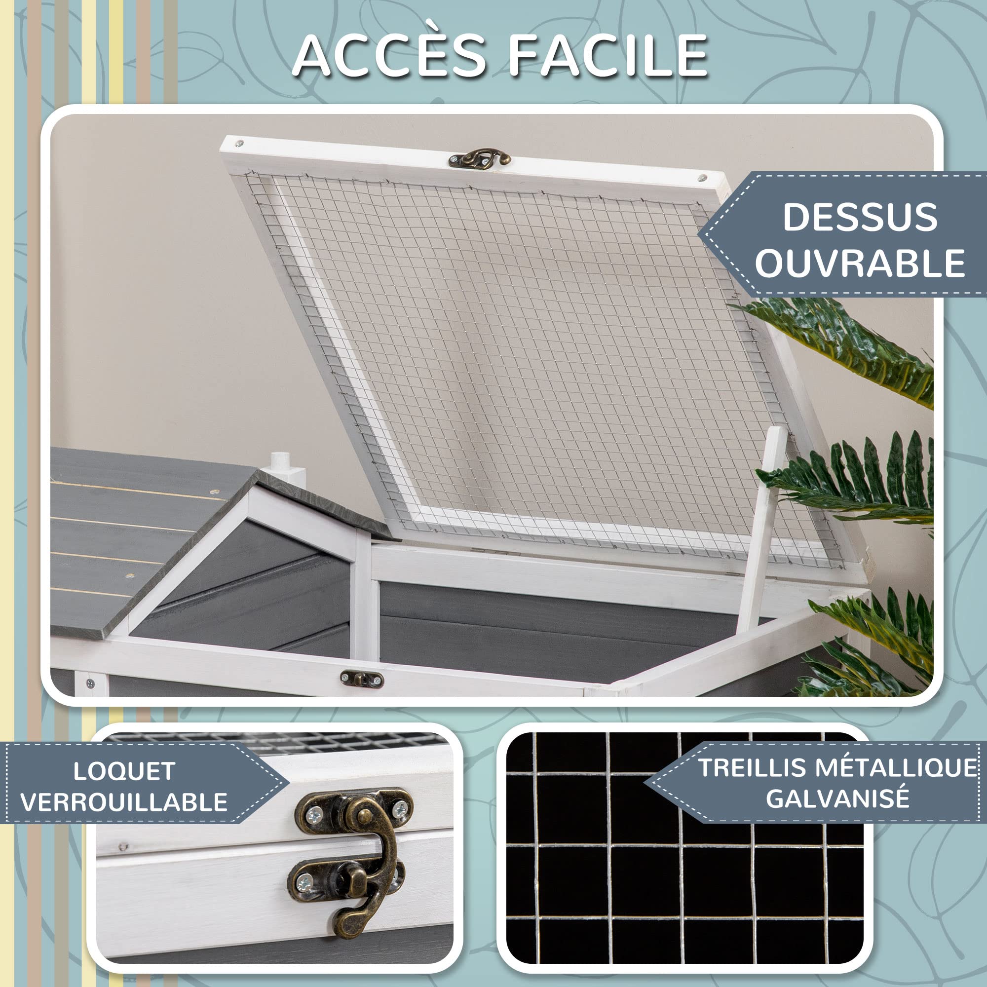 PawHut Maison enclos Cage pour Petit Animal Tortue avec 2 espaces 86 x 54 x 43 cm - Bois de Sapin
