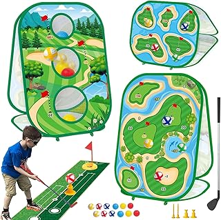 4-In-1 Kids Sticky Golf Games Set With Club, Golf Putting Practice Mat,3-Sided Golf Chipping