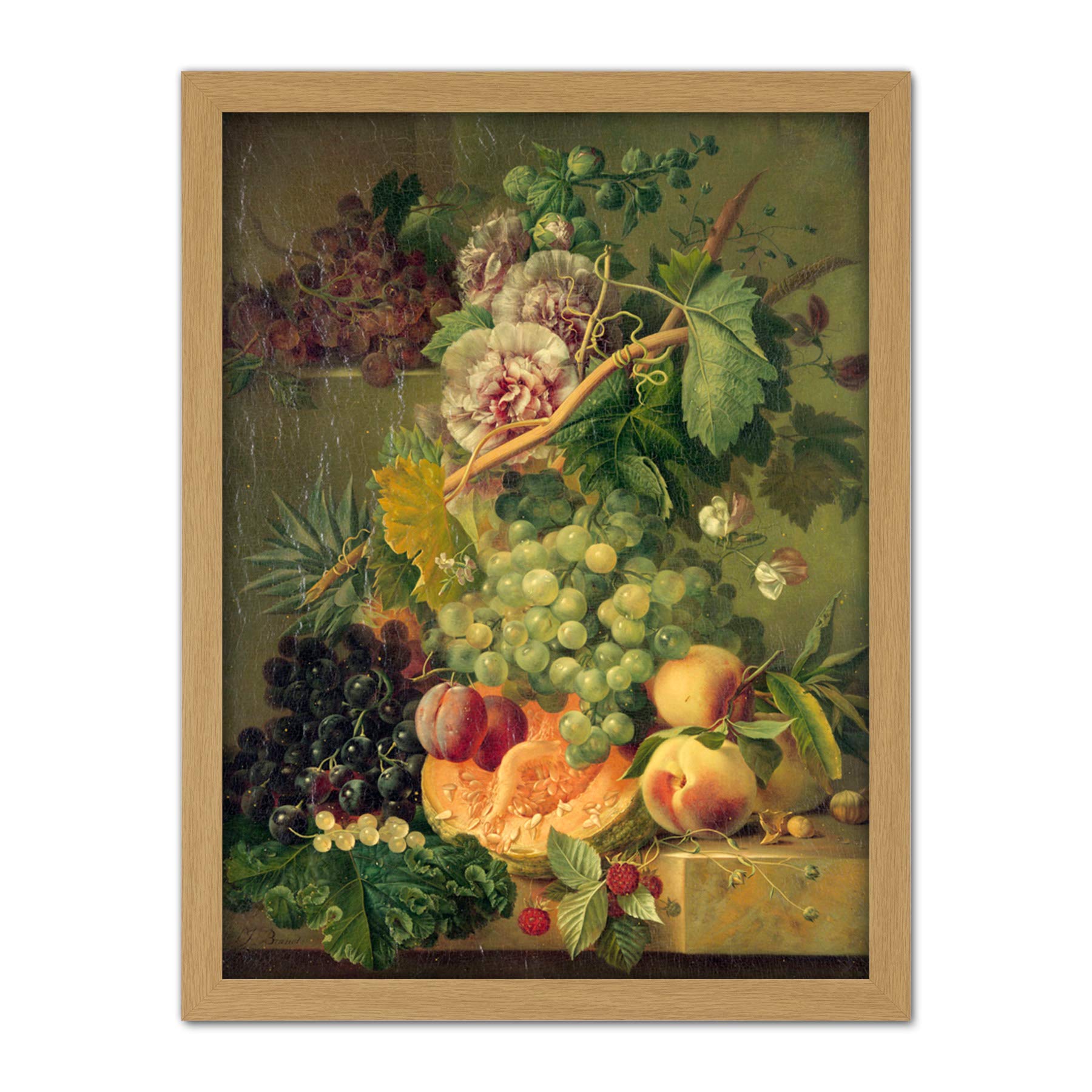 Artery8 Brandt Still Life With Flowers And Fruits Painting Artwork Framed Wall Art Print 18X24 Inch
