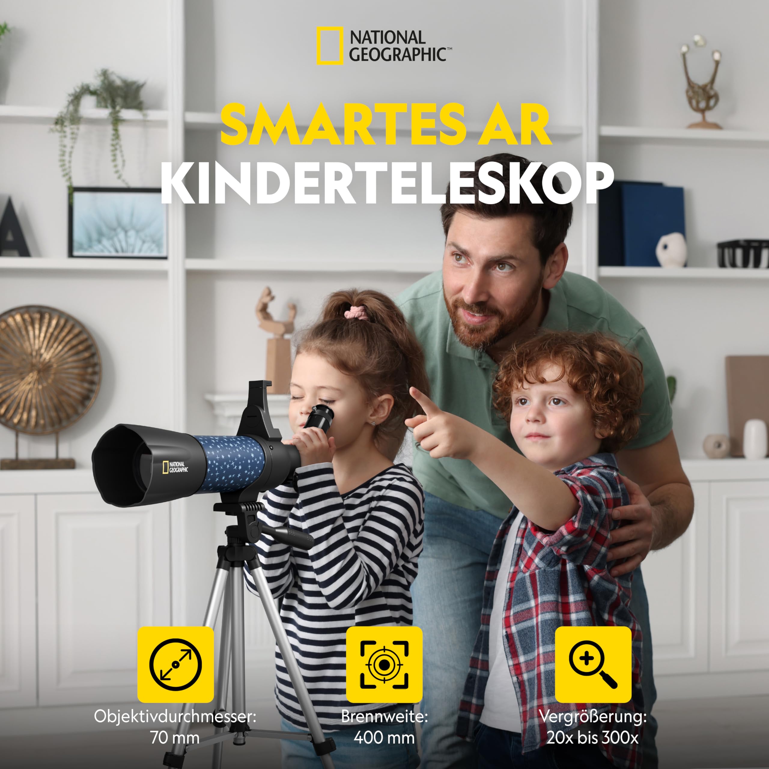 National Geographic Inteligentny teleskop AR dla dzieci ze statywem, plecakiem, uchwytem na smartfon i aplikacją rozszerzonej rzeczywistości