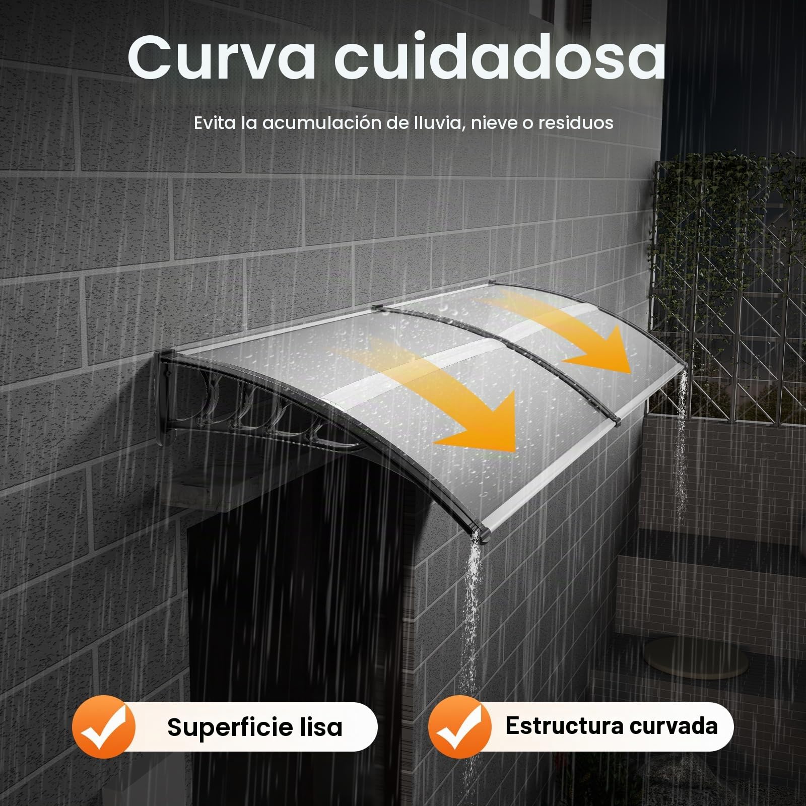 Marquesina para puerta de casa, 200 x 90 cm, de aluminio y policarbonato, toldo transparente para puerta de casa, toldo para puerta, ventana, porche, color gris