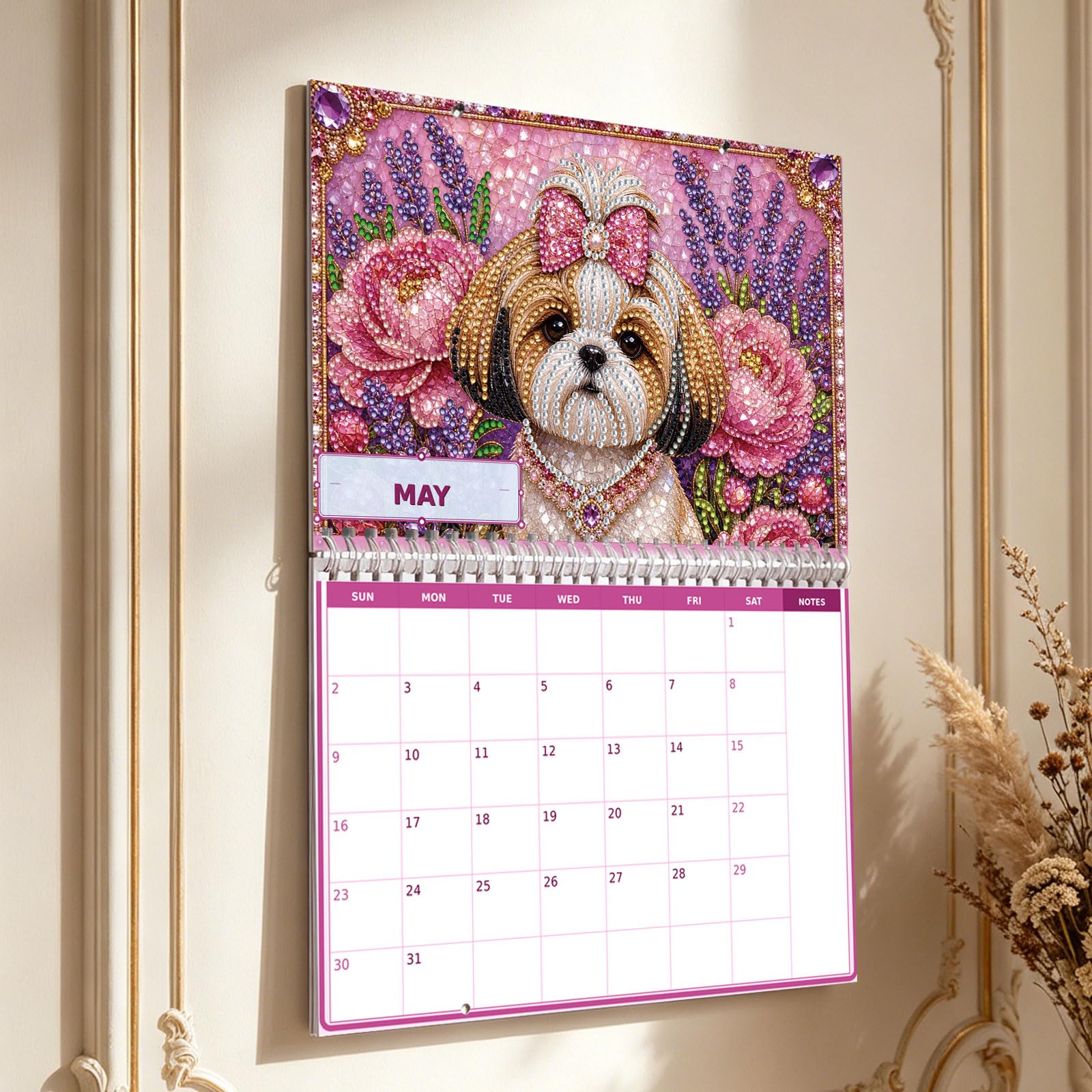 Hunde-Diamant-Kunstkalender 2027 für Erwachsene, DIY-Wanddekoration, 30 x 24 cm