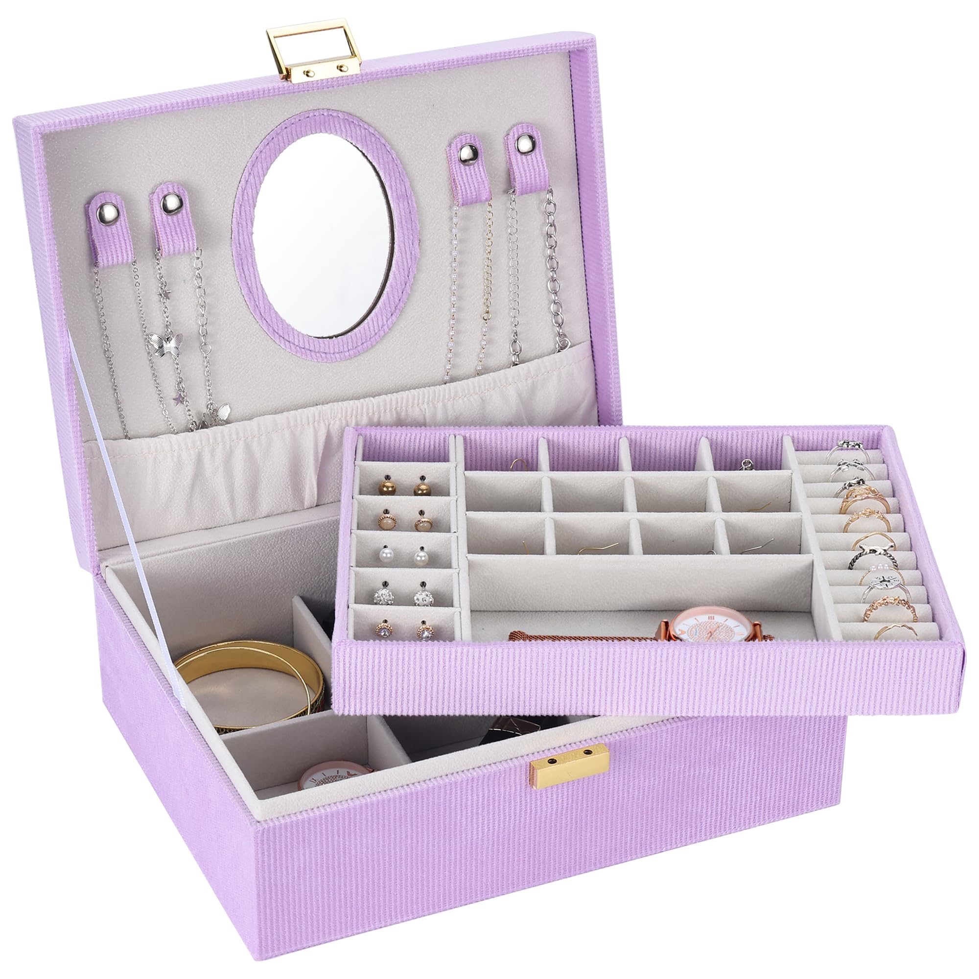 Dajasan Sieradendoos voor vrouwen 3 lagen grote sieraden organizer met fluwelen reizen sieraden opslag organisator sieraden case voor oorbel, ring, ketting, armbanden