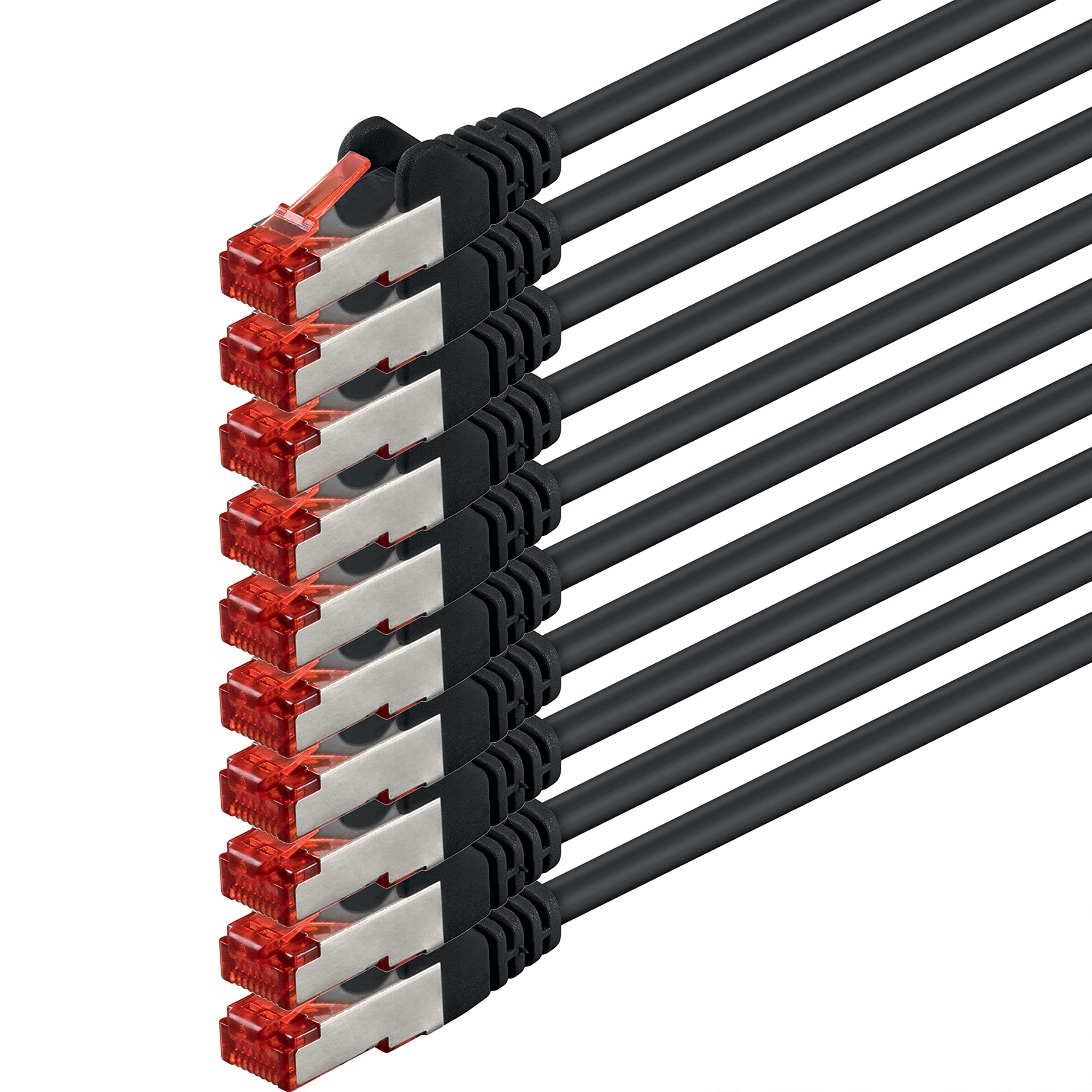 1aTTack.de 10x 7.5m Cat6 Cat.6 Ethernet-Kabel Cat 6 Netzwerk-Kabel Patch-Kabel RJ45 SFTP - Schwarz