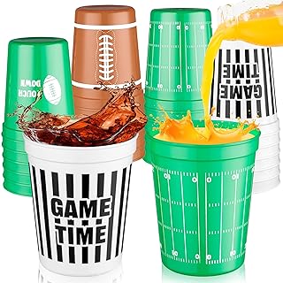 BWkoss Football Plastic Cups - 24Pcs Bulk 16oz Football Theme Party Cups Reusable Drinking Plastic Cup Hot Cold Drink Wine Coffee for Home School Football Themed Holiday Birthday Party Favors Supplies