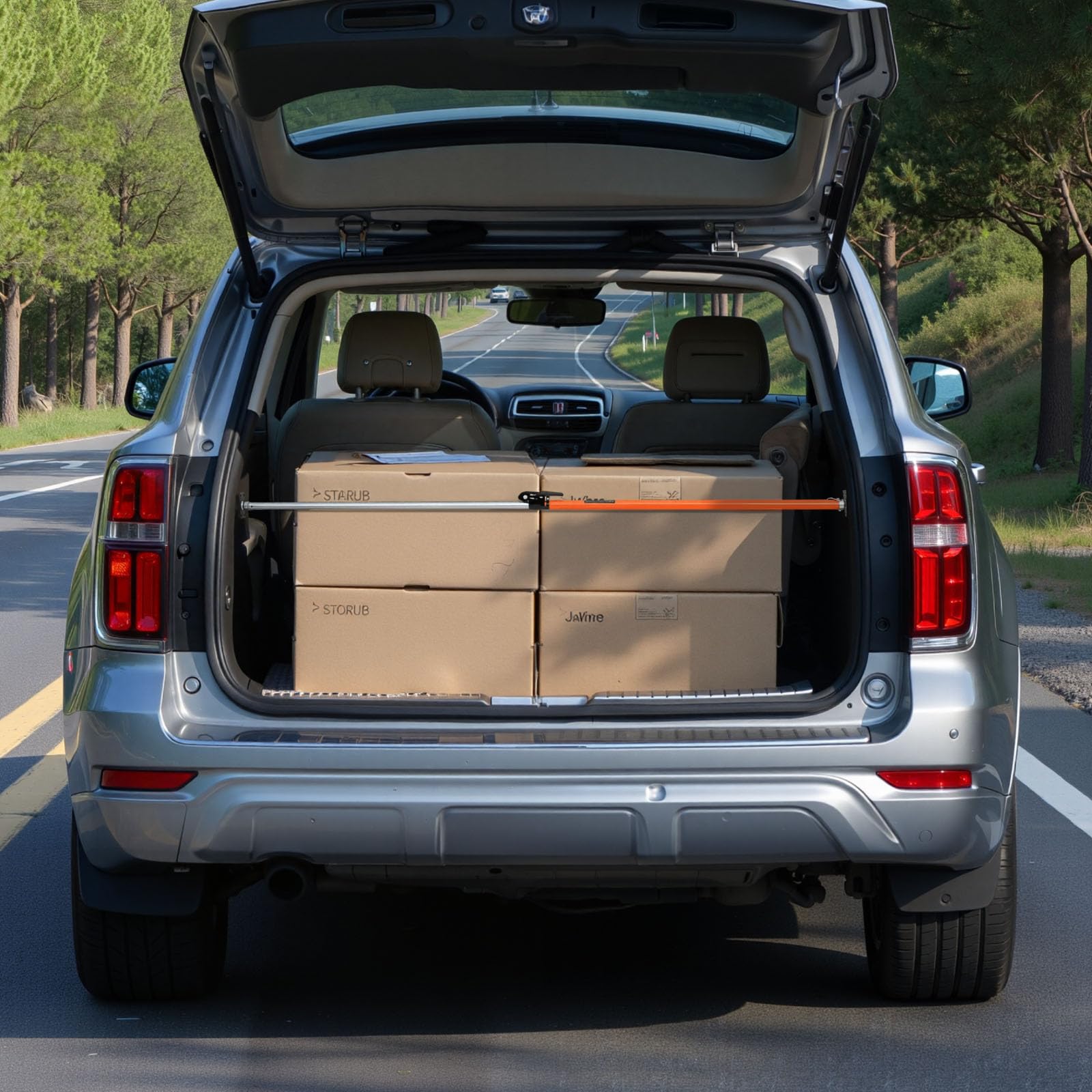 VEVOR Barra de Carga Extensible, con Trinquete Ajustable 1016-1854 mm, Estabilizador de Carga de Acero con Almohadillas Antideslizantes, para Camionetas, SUV, Minivans, Naranja, 1000 x 95 x 61 mm