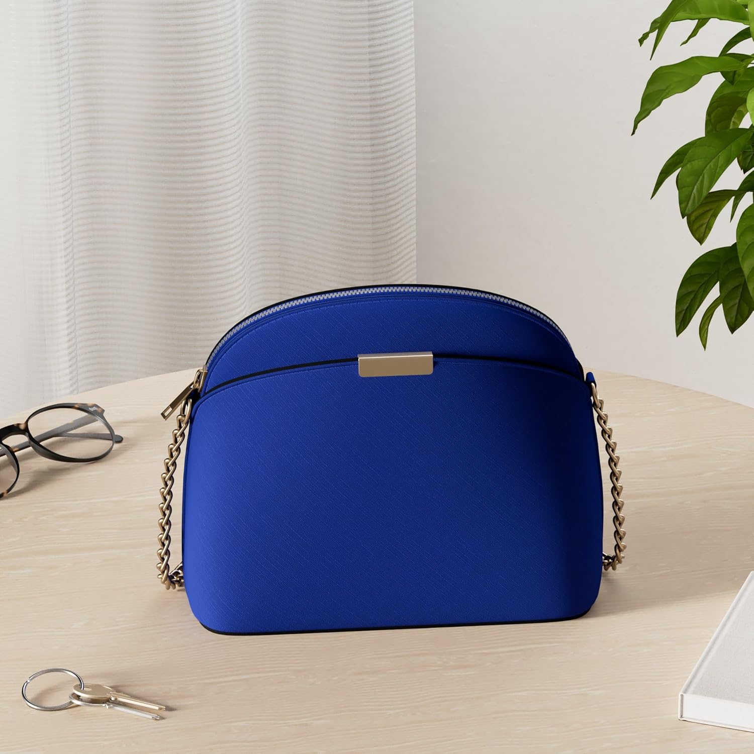 FashionPuzzle Saffiano Small Dome Crossbody bag with Chain Strap - Image 3