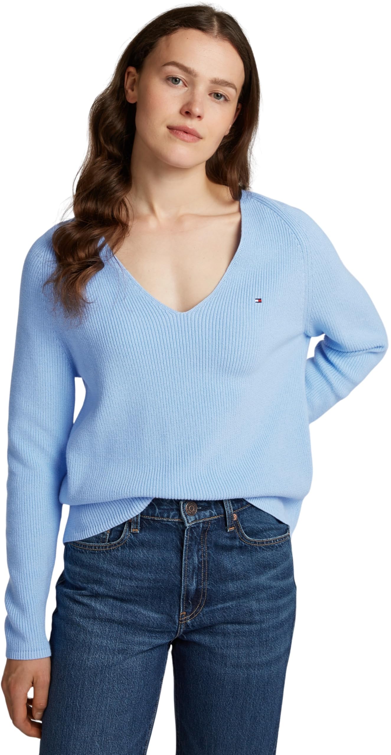Tommy Hilfiger Women’s Fine Knit V-Neck Jumper, Blue (Vessel Blue), S