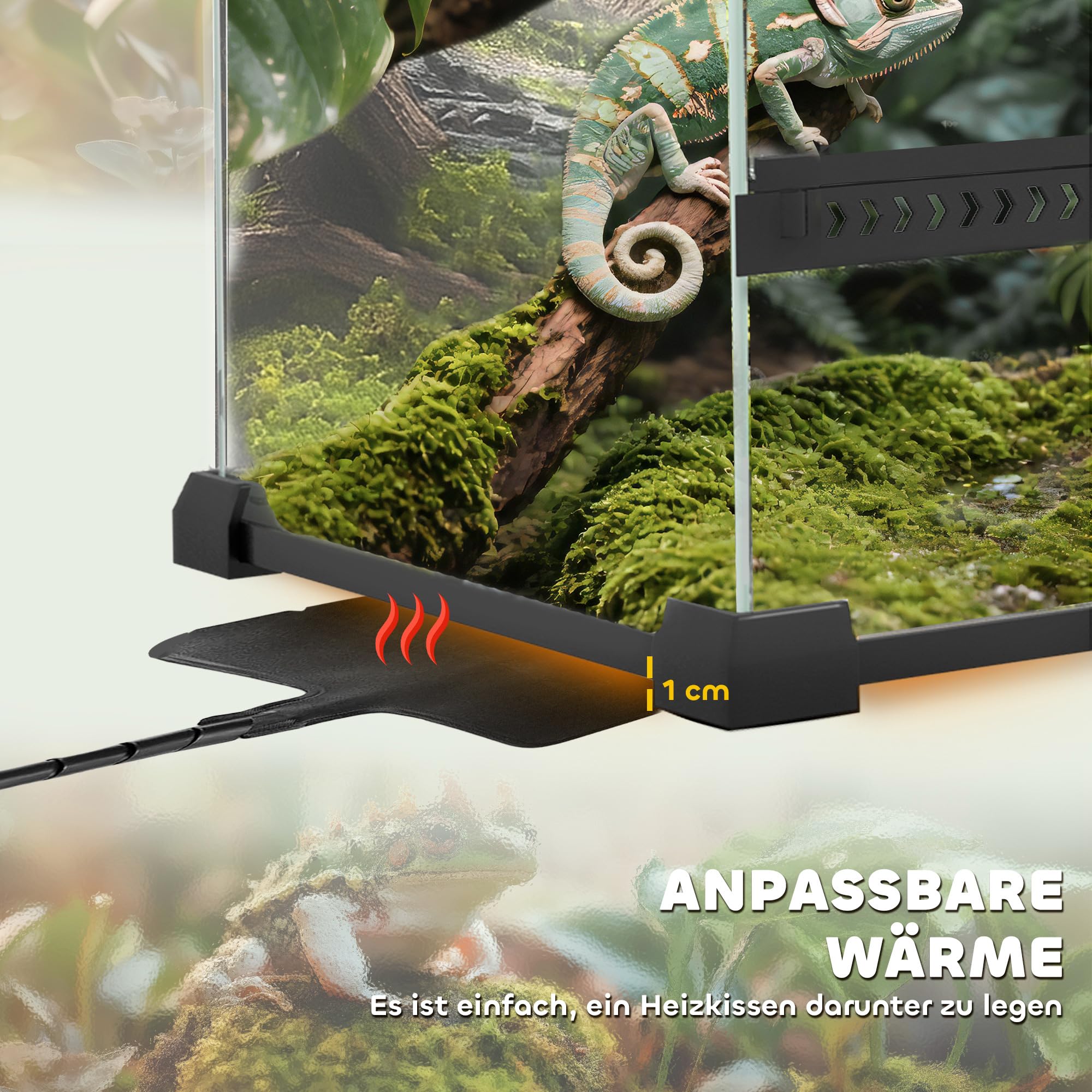 PawHut Terrarium für Reptilien Glasterrarium 48L Reptile Fütterungsbox mit Frontbelüftung ausbruchsicherer Drehverschluss Reptilienzuchtbox für Amphibien Spinne Schwarz 50 x 30 x 35 cm