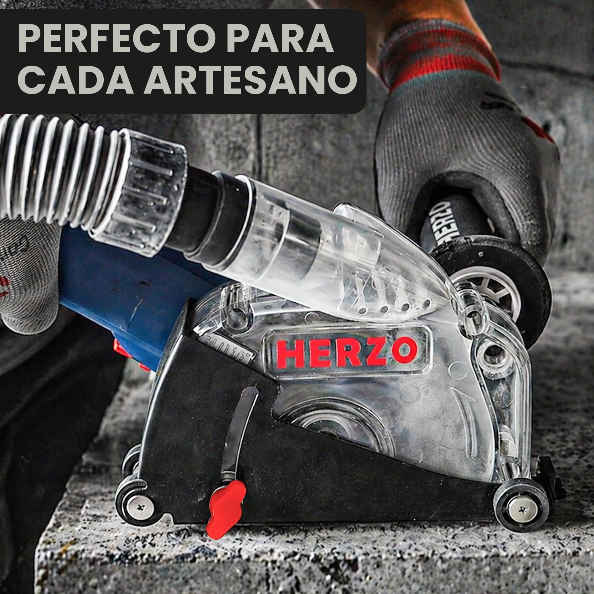 HERZO 115/125 mm Guía de corte con racor de aspiración para cortar, Negra