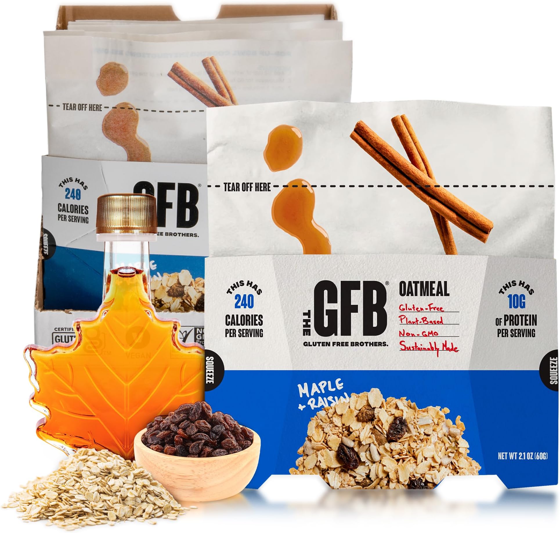 Maple Raisin Protein Oatmeal Cups - Unique Pop-Up Bowl - Gluten Free, Plant Based, Non GMO, Sustainably Made - Ridiculously Tasty, Healthy, Vegan Protein Instant Oatmeal, 2 oz (6 Count)