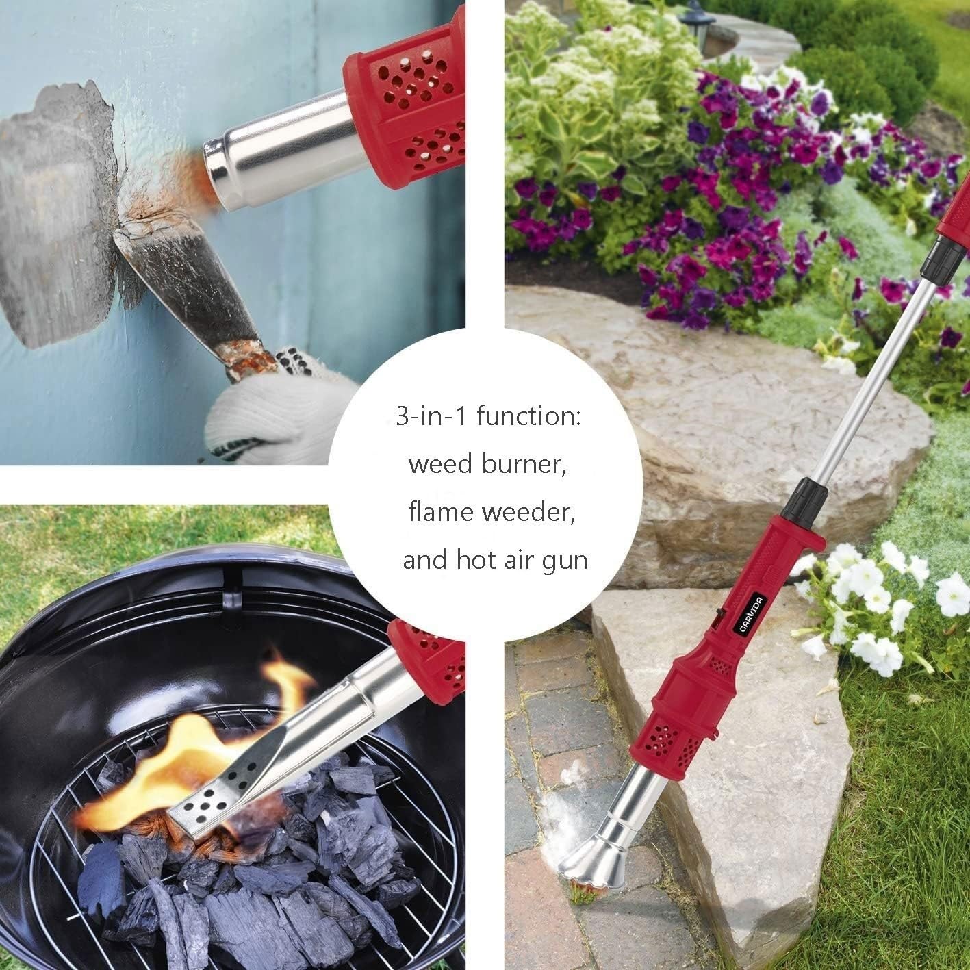 Bruciatore elettrico termico 2 in 1, max 650 °C, 2000 W, portatile, con 2 ugelli, per prato, sentieri, barbecue, diserbo