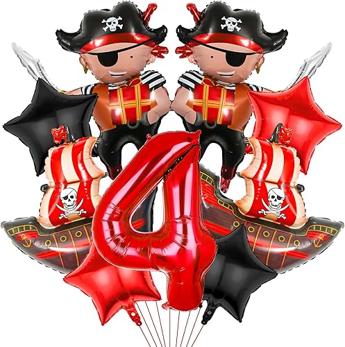 Miniatura 8 de Decoraciones de fiesta de barco pirata, 9 globos para suministros de cumpleaños de 5 años, tema pirata