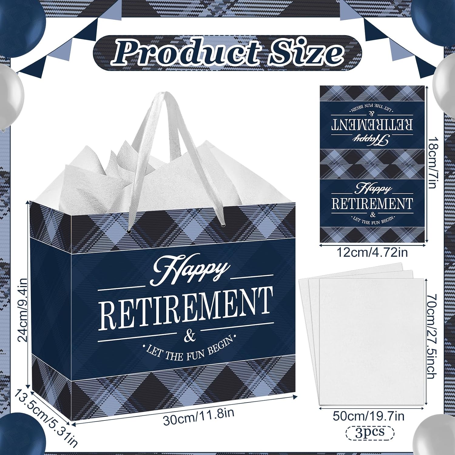 Yomaiha Retirement Gift Bag for Men Blue Happy Retirement Gifts Wrapping Paper Bag with Tissue Card Christmas Retired Gifts for Men Happy Retired Party Decorations Farewell Going Away Party Supplies image 5