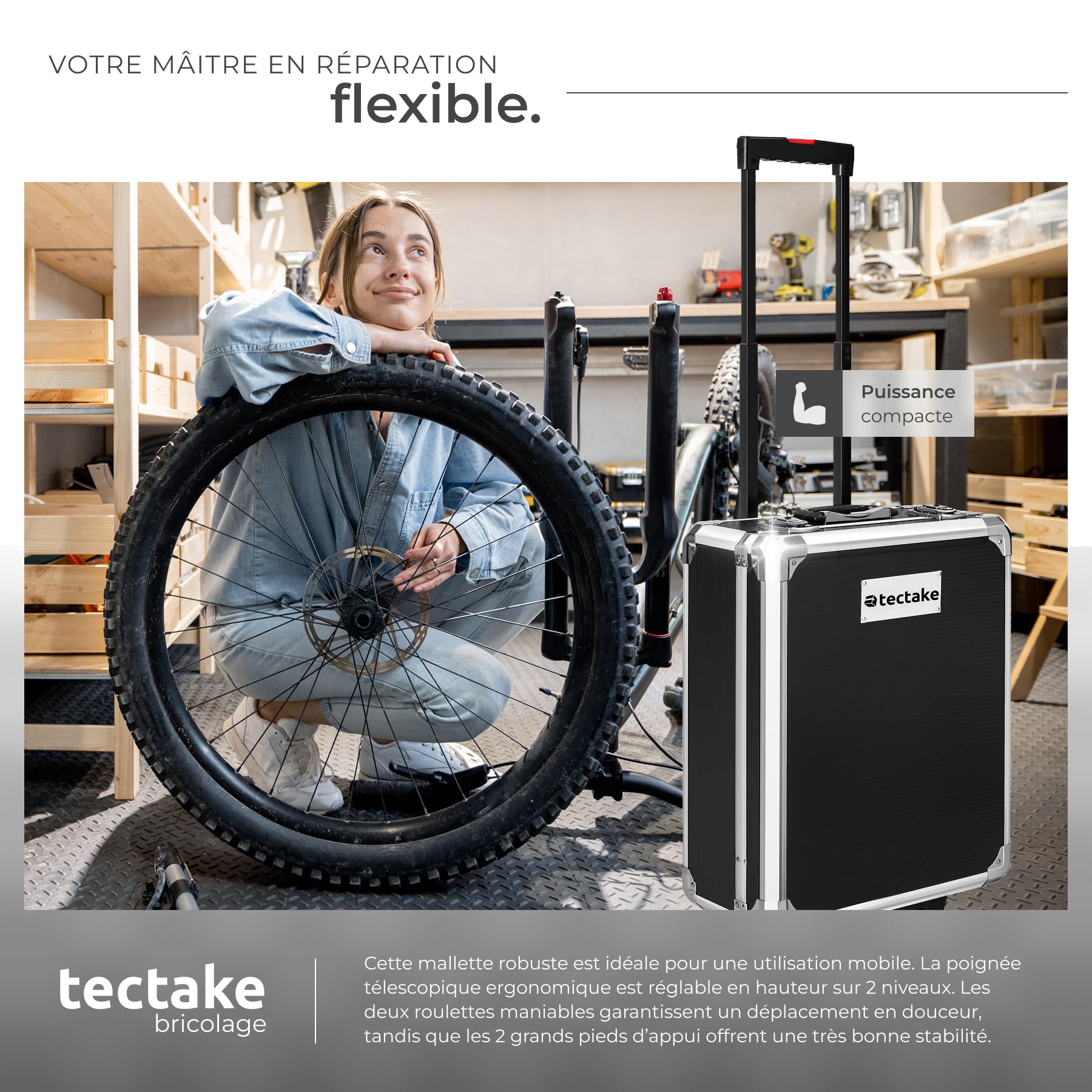 tectake Caisse à outils sur roulettes Servante d'atelier complète avec outils 1200 pièces - Rangement atelier Outillage à main Bricolage Embout visseuse Kit tournevis
