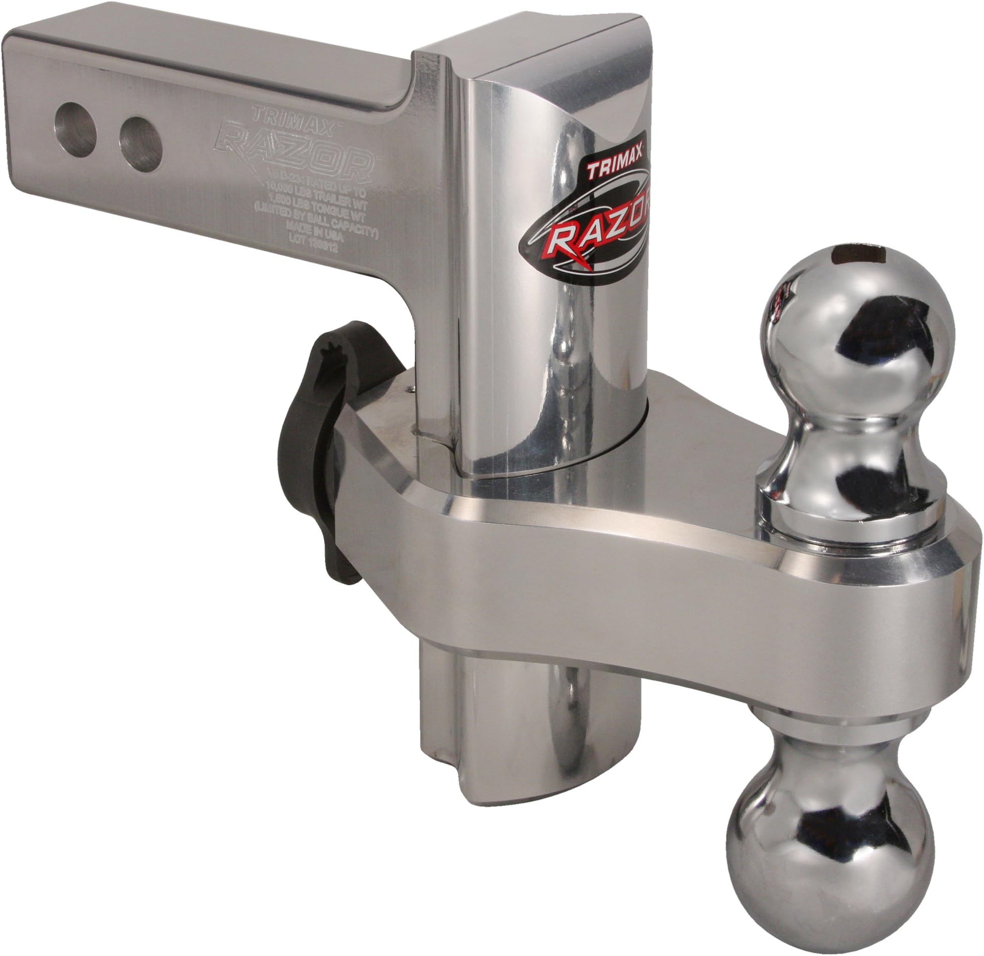 TRZ6AL Razor XTR 6" Adjustable Drop Hitch – Truck, Trailer, Camper, Boat, Polished Aluminum, 2" Receiver, Locking Dual Ball Mount (2" & 2-5/16"), 10,000 lbs GTW, Rise/Drop Design