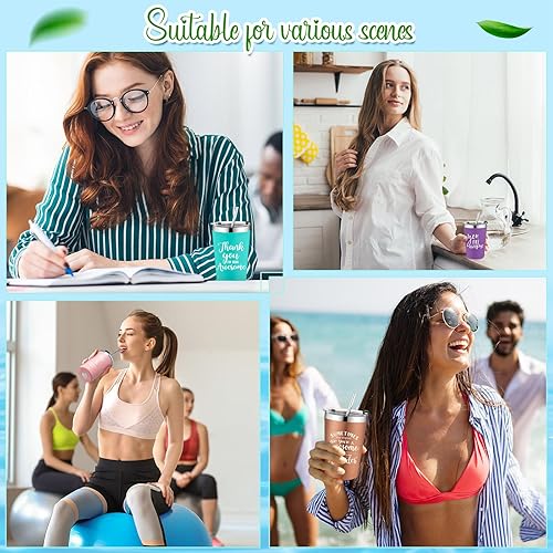 Miniatura 4 de Hoolerry Paquete de 6 vasos de acero inoxidable de 12 onzas con tapa, popote y cepillo para hombres, mujeres, profesores, miembros del equipo,