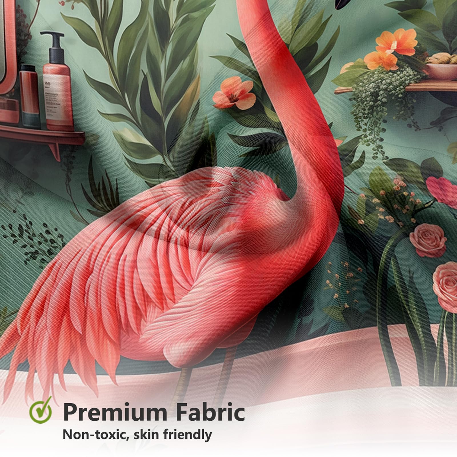 MEHOFOND Rideau de douche motif flamant rose, motif feuilles de palmier tropicales pour salle de bain pour fille et femme, motif flamant rose, feuille verte, décoration de baignoire, rideau de bain