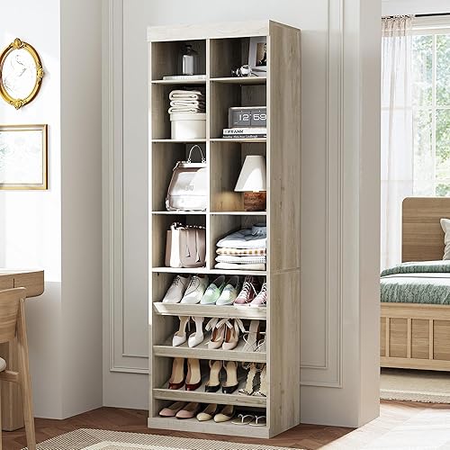 Miniatura 8 de IRONCK Organizador de zapatos de armario con estantes y cubículos, organizador de almacenamiento estrecho para zapatos, para dormitorio, entrada,