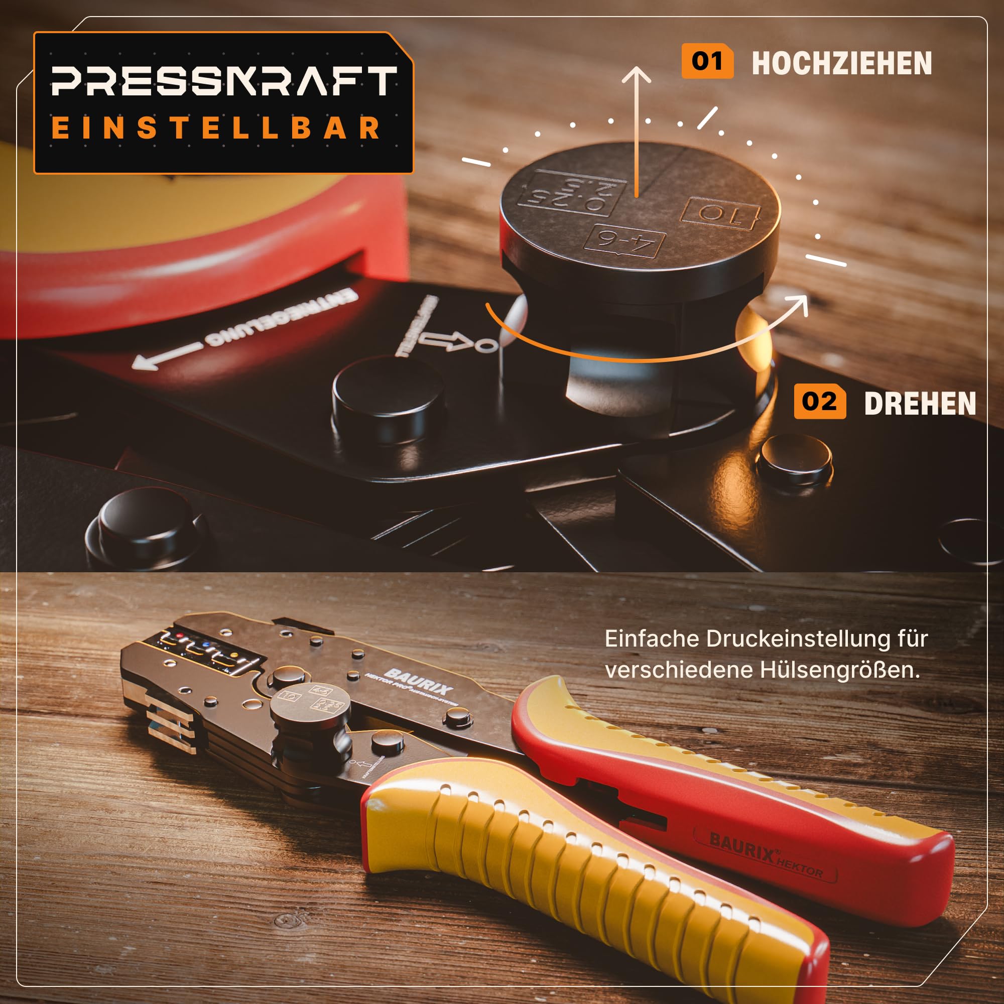 BAURIX® Crimpzangen mit 6 Wechselbacken und Kabelschuhe Sortiment 700 Stück – Elektriker Werkzeug für Kabelschuhe, Aderendhülsen & Steckverbinder – für Auto, Haushalt & Elektroinstallation