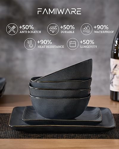 Miniatura 6 de Famiware Juego de vajilla para 8, Juego de 24 piezas de platos y cuencos de cocina Ocean Square, apto para microondas y lavaplatos, resistente a los