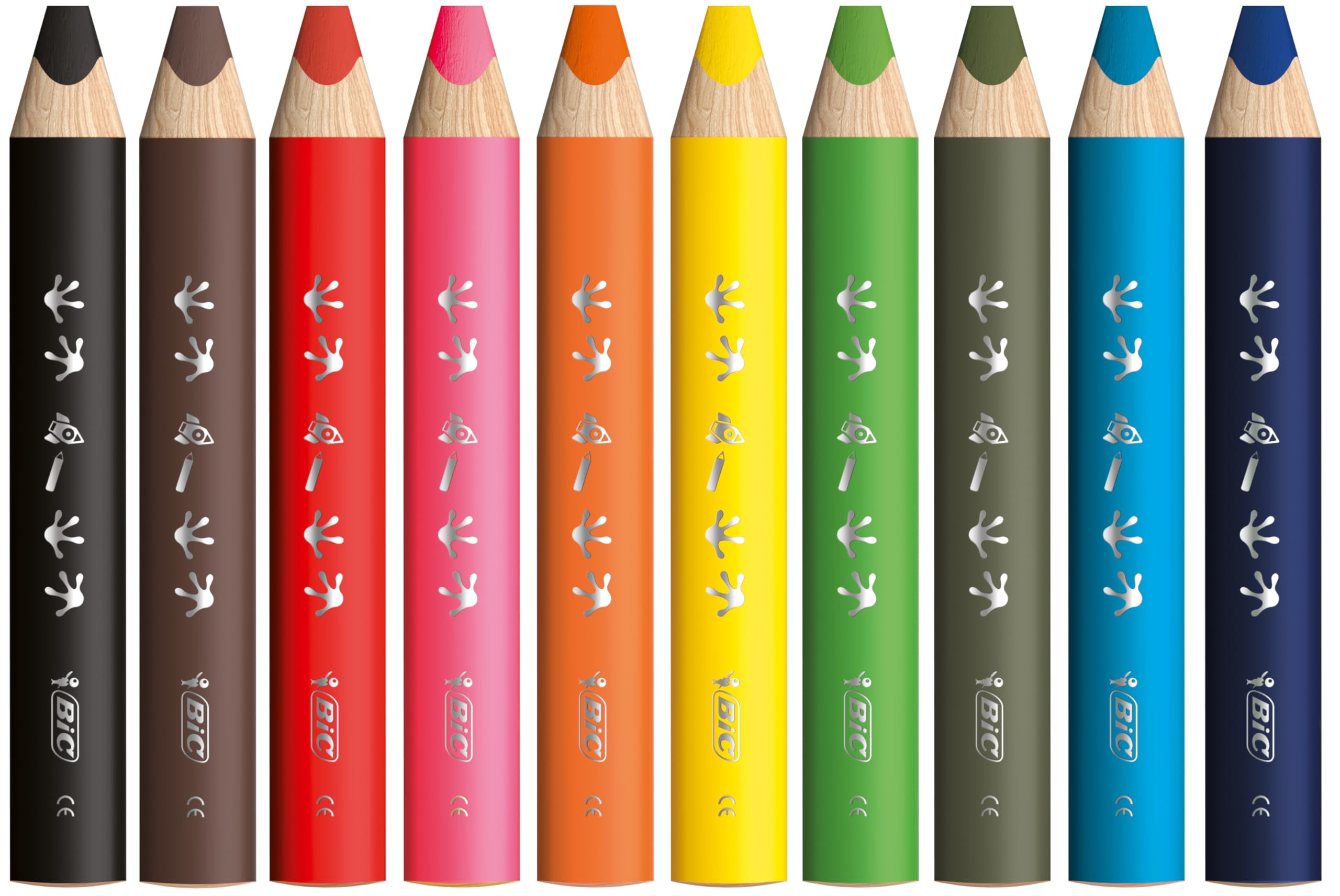 BIC Kids Crayons de Couleurs Multi-Surfaces & Usages (Ardoise, Tableau, Verre, Plastique, Bois..) - Etui carton de 12 Crayons Larges pour Enfants et Bebés,Mine XXL,Taille-Crayon Inclus