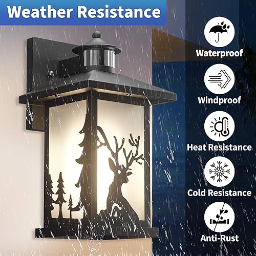 Miniatura 6 de JAYNLT Luces de pared para exteriores con sensor de movimiento, aplique de pared al aire libre del atardecer a Dwan, luces de porche rústicas