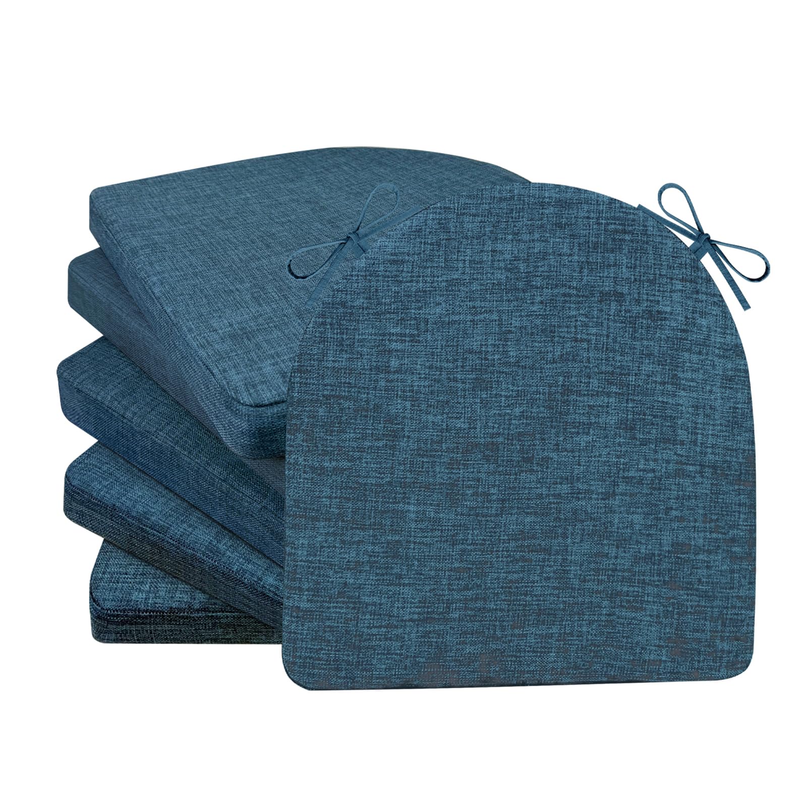 RuzRhyth Chair Cushions for Dining Chairs 6 Pack 35D High-Density Foam Seat Cushions for Kitchen Chairs with Ties Non Slip and Removable Cover Chair Pads 16.5