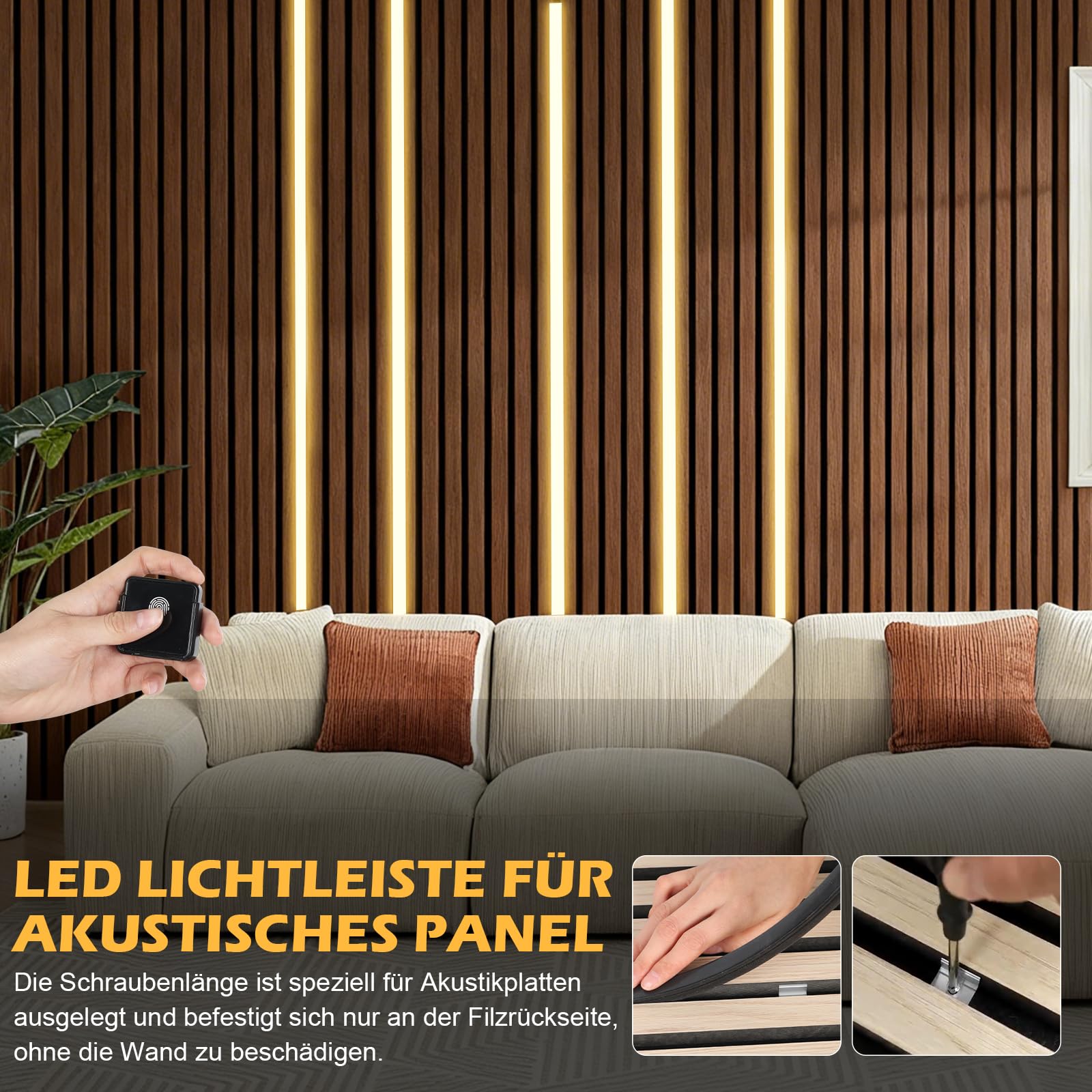 WMLBK Schwarz LED für Akustikpaneele, 2,4m Eingebetteter Akustikpaneele LED Streifen Flexible Led Leiste 12×12mm Led Leiste Zubehör Akustikpaneele (4 Stück)