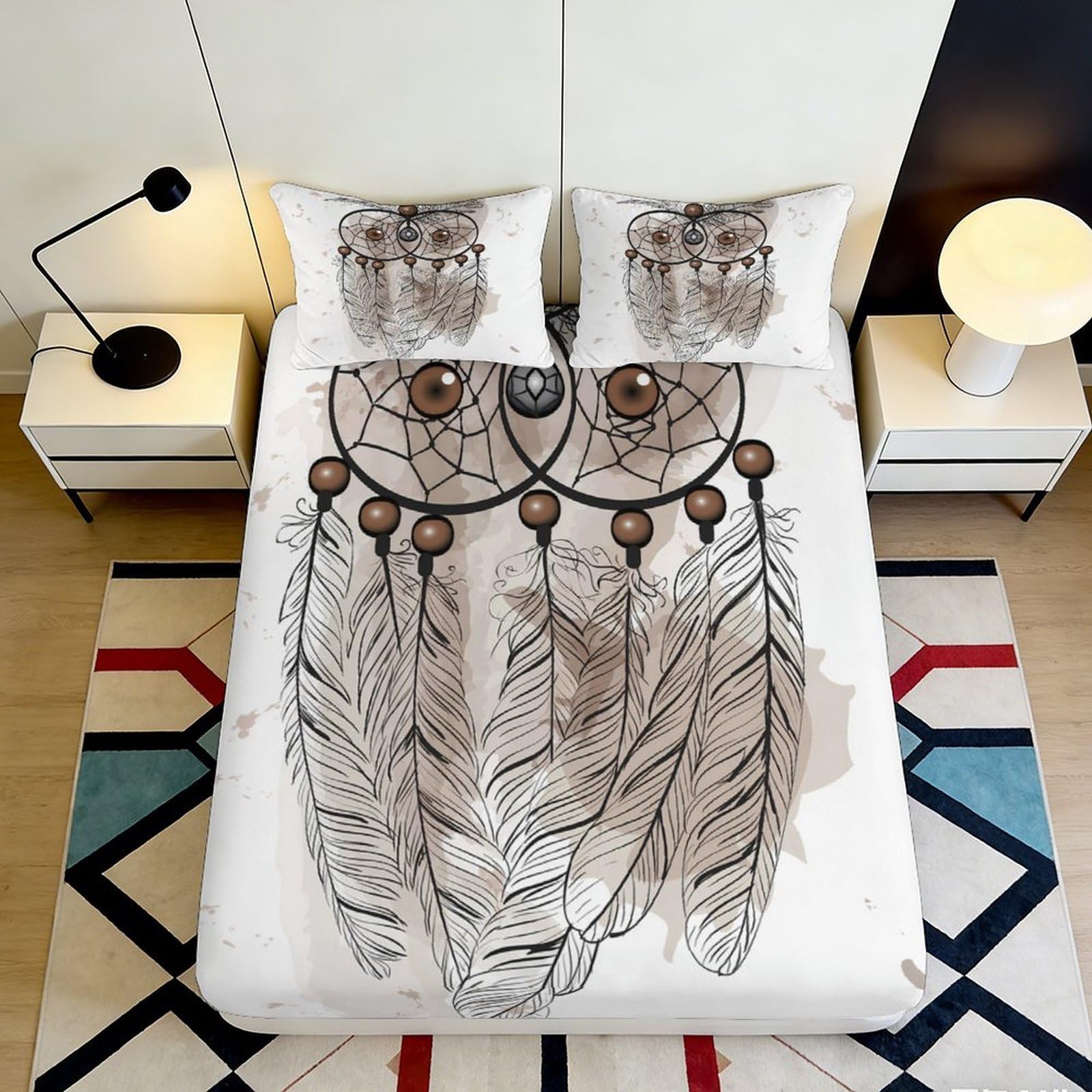 3D Printed Dreamcatcher Owl Fitted Sheet Microfiber Non-Slip Bed Cover for Bedroom Dorm Easy Care Mattress Protector 90x200x25cm