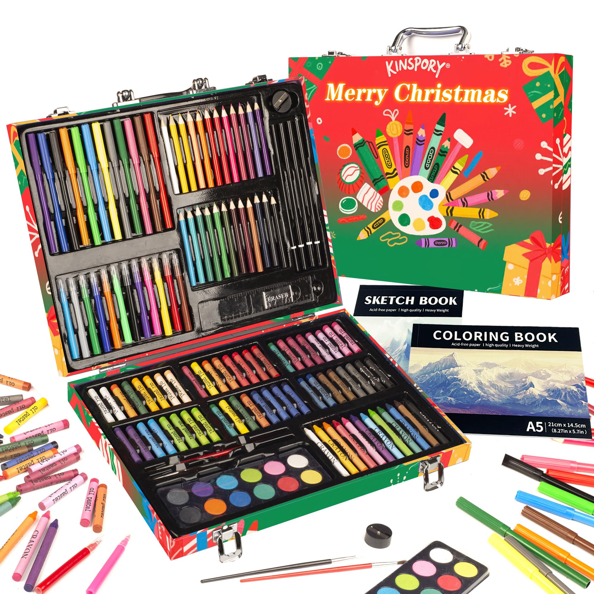 KINSPORY 150PC Art Set for Kids with Sketch Book, Coloring Art Kit