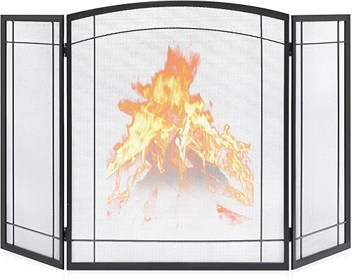 Miniatura 6 de FEED GARDEN Pantalla de chimenea de 3 paneles de 48 pulgadas de ancho x 29 pulgadas de alto, 1.3 galones, mini cubo de cenizas negro con tapa, pala,