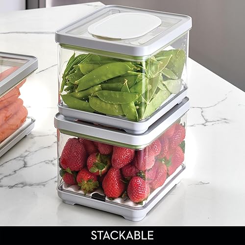 Miniatura 5 de iDesign - Contenedores pequeños y grandes para refrigerador, con bandejas de drenaje extraíbles y tapas, juego de 3, color gris