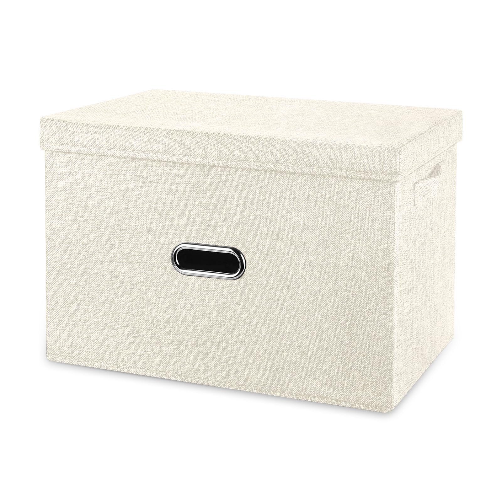Valease Large Linen Fabric Foldable Storage Bins with Removable Lid and Handles, Washable Storage Box Organizer Containers Baskets Cube with Cover for