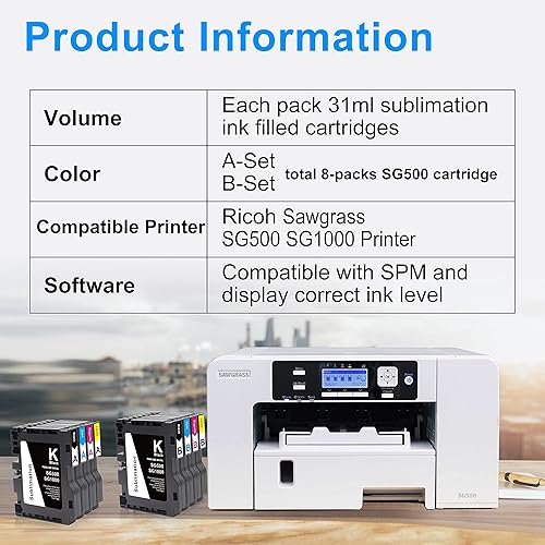 Miniatura 2 de Aomya SG500 SG1000 - Cartucho de tinta de sublimación de chip actualizado compatible con impresora Sawgrass Virtuoso SG500 SG1000 (2 negros, 2 cian,