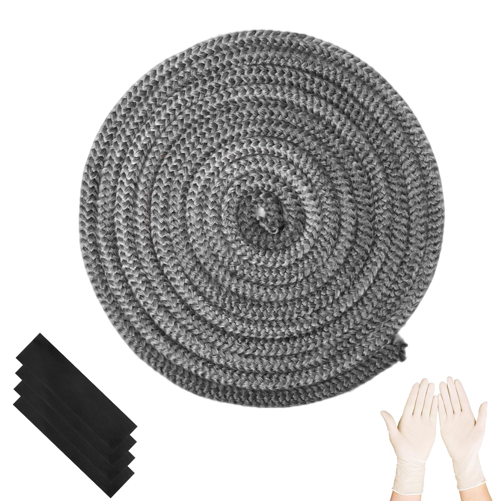 Storystore Stove Rope, 8mmx3m Fire Rope Fiberglass Rope Seal Replacement Gasket with 4 Tapes and Glove, Heat Resistant Fire Rope for Wood Burning Stoves, Chimney, Fireplaces, Oven Door