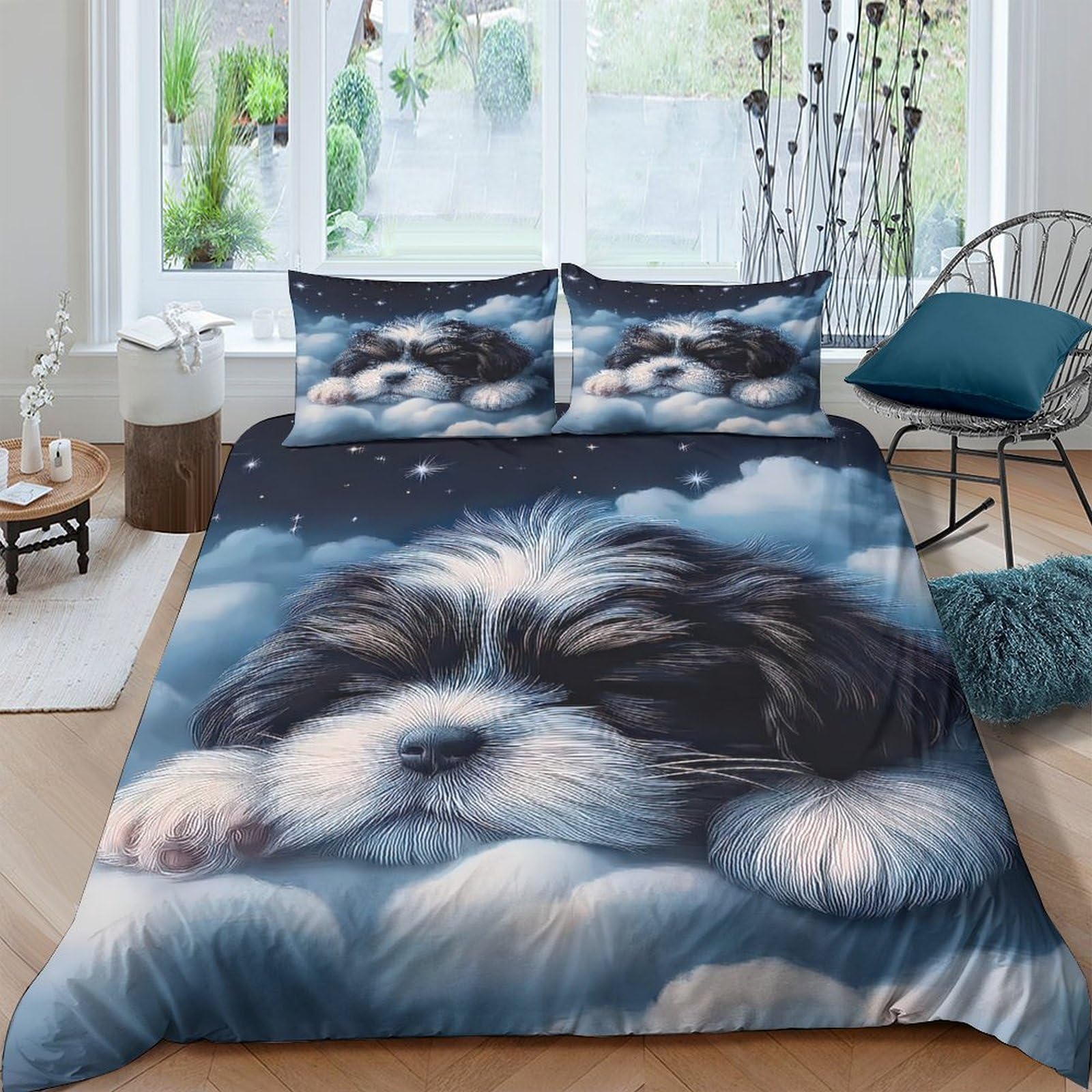 Ctjqhvkz Style-9 3D Printed Sleeping Puppy Fitted Sheet Microfiber Soft Bed Cover For Bedroom Dorm Mattress Protection Decor Single（135X200cm）
