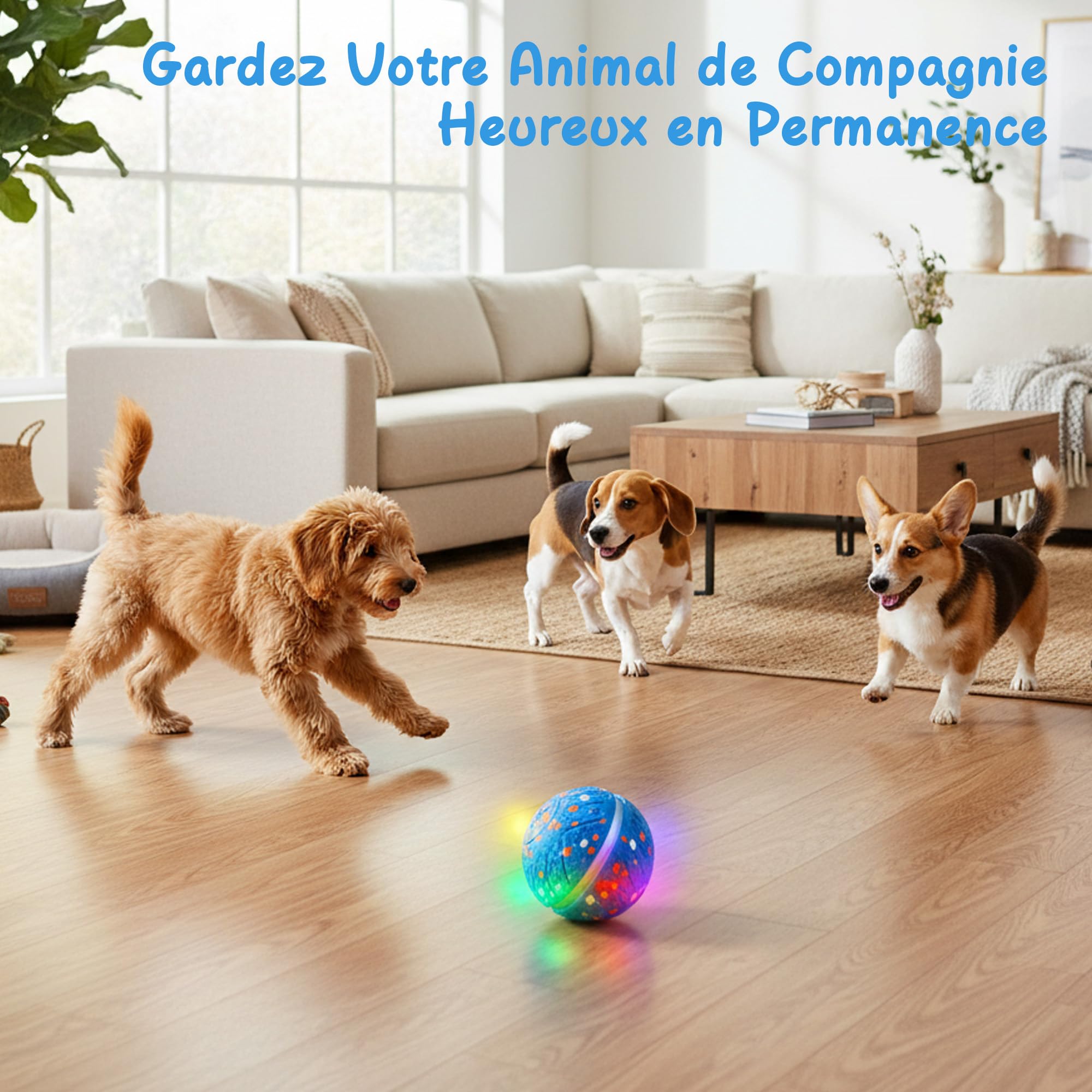 Balle Chien Interactif Intelligente, Jouet Chien Indestructible, Matériau E-TPU avec Lumières, 3 Modes de Jeu, Étanche & Rechargeable Jouet Chiot Petits, Moyens Chiens
