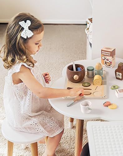 Miniatura 7 de ROBUD Juego de comida de madera de 31 piezas para niños, juguetes de cocina Montessori de avena de coco, platos educativos con accesorios para niños