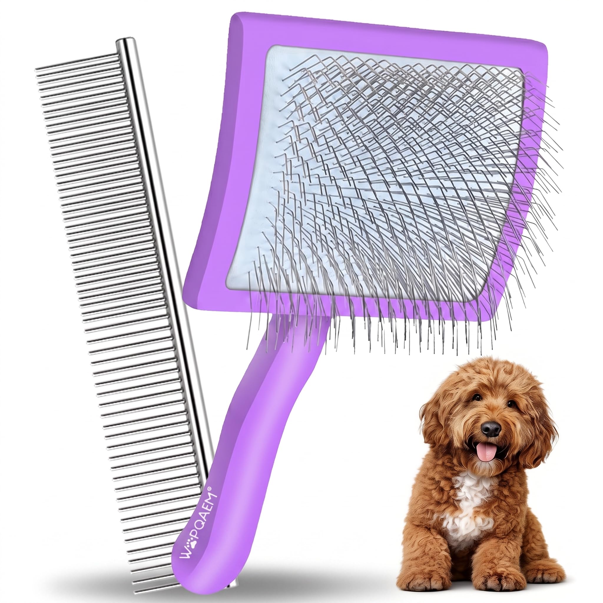 WOPQAEM Wooden Long Pin Slicker Brush for Dogs