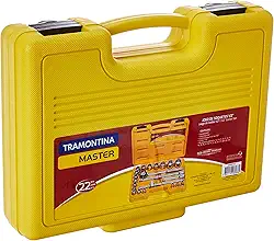 Tramontina 43600022, Maleta Soquetes Estriados e Acessórios Encaixe 1/2, 22 Peças, Amarelo