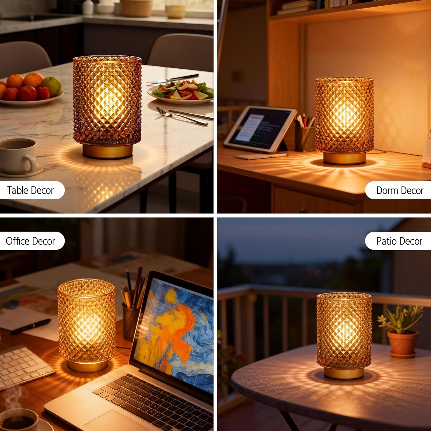 Battery Operated Lamp,Cordless Glass Accent Table Lamp with Timer for Bedside,Small Decorative Lamp with Warm White LED Bulb for Nightstand/Bookshelf/Entryway/Tabletop Counter Decor(Amber)