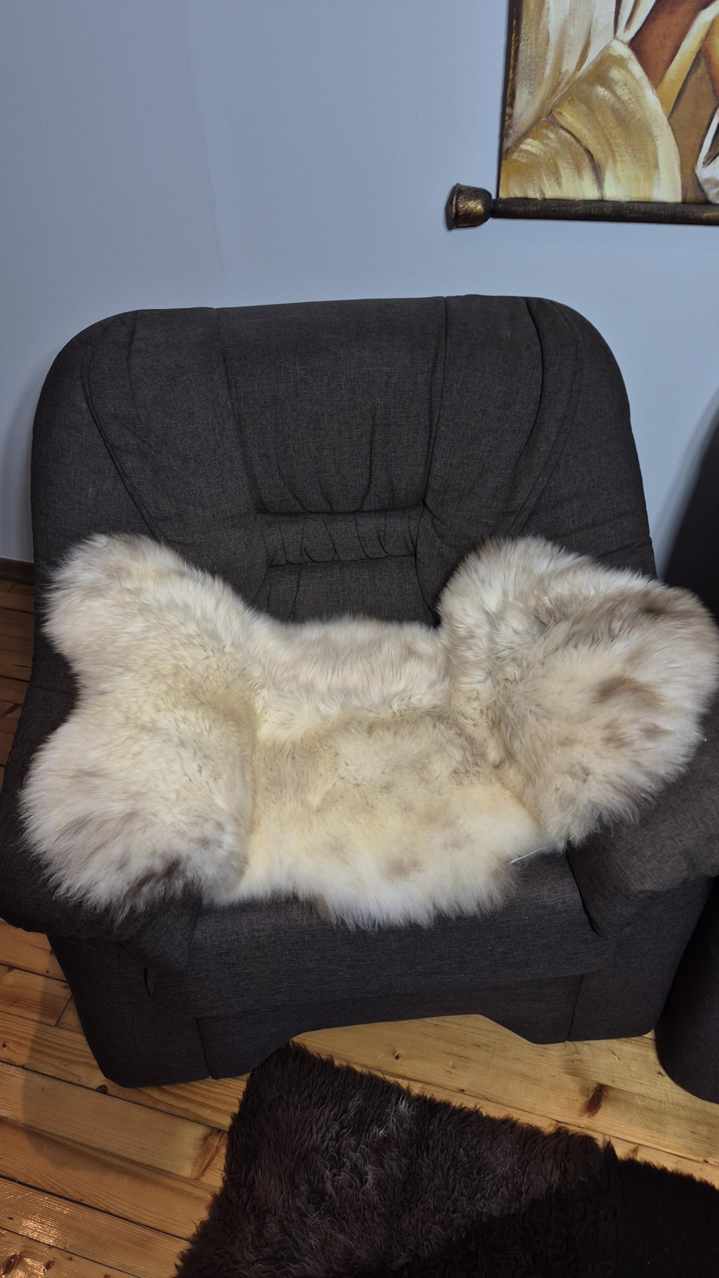 Peau d'agneau naturelle jaune chiné - Véritable peau de mouton unique - Tapis décoratif de qualité supérieure et jeté de fauteuil - Fourrure douce à poils longs d'environ 6 cm - Écologique