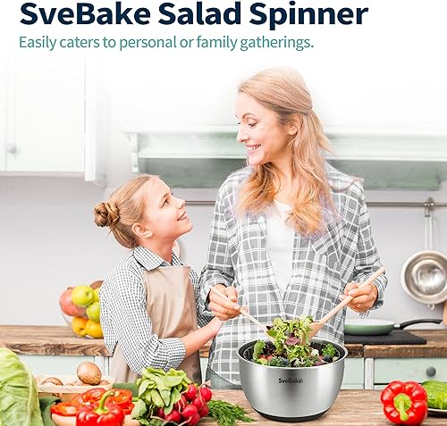 Miniatura 9 de Hilador de ensalada de acero inoxidable, lavadora de verduras de 4.8 cuartos de galón, secadora de lechuga sin BPA con diseño de manivela, apto para