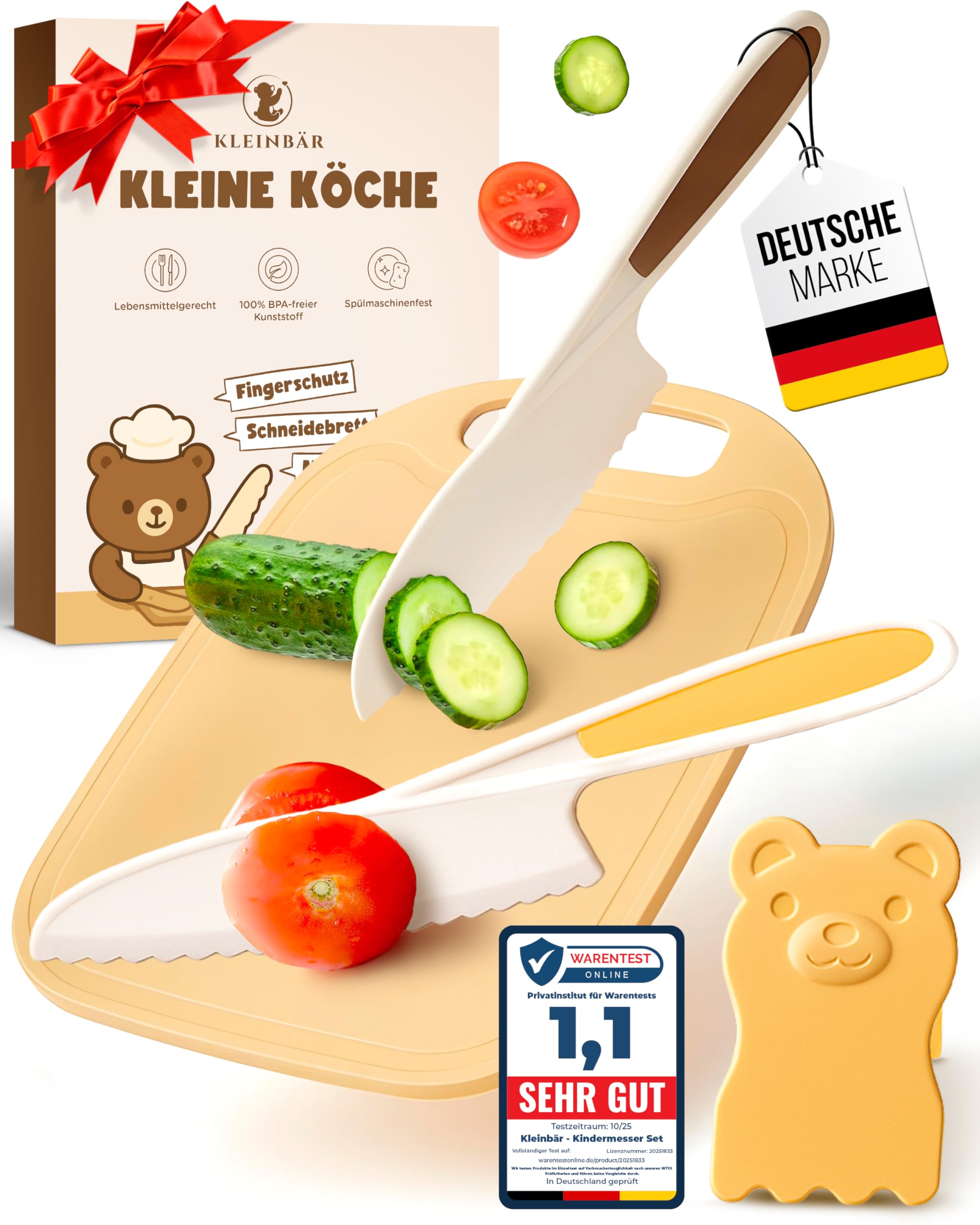 Kindermesser Set ab 3 Jahren [EXTRA SICHER] – Kindermesser ab 3 Jahre inkl. Fingerschutz & Schneidebrett – BPA frei & Montessori inspiriert – Pastellfarbenes Schneideset für kleine Köche Kinder Messer