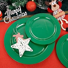 FLOWERCAT 60PCS Green Plates & Christmas Plates - Heavy Duty Dark Green plates Disposable for St. Patrick\'s Party &Christmas- Include 30PCS 10.25 Dinner Plates & 30PCS 7.5 Dessert Plates