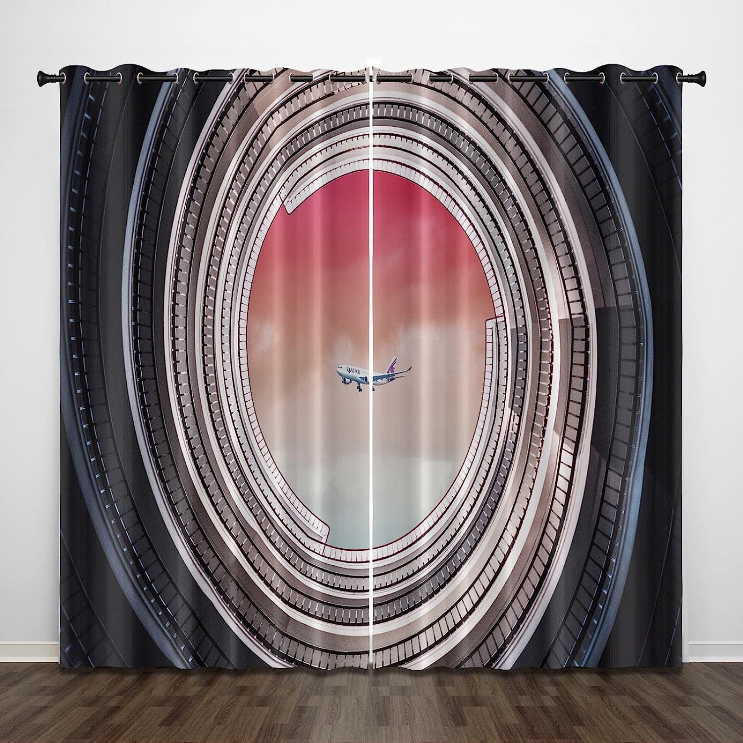 Window Curtain For Kids, Abstract Circle Plane Sky Kids Curtain Drapes For Girls And Boys Living Room Playroom Decor, Rod Pocket Style, 2 Panels, 280 X 250 Cm Bedroom Hotel Decorate -1H4V+X2O